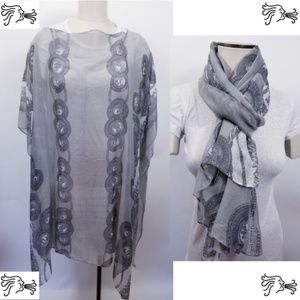 Gray Long Poncho Scarf Accessory